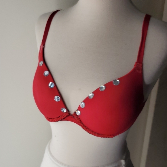 Red Embellished Women's Bra - Picture 1 of 4